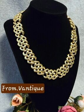 ⛓️ Vintage Waffle Gold Chain Bold Chunky Statement Necklace 🟡